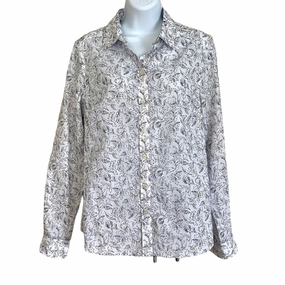 Fleur Bleue Tops - Fleur Bleue Floral Cotton Button-down Shirt Medium Casual
